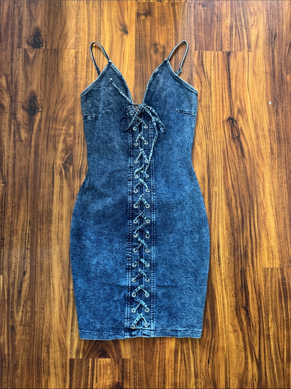 NWT Lace Up Denim Dress